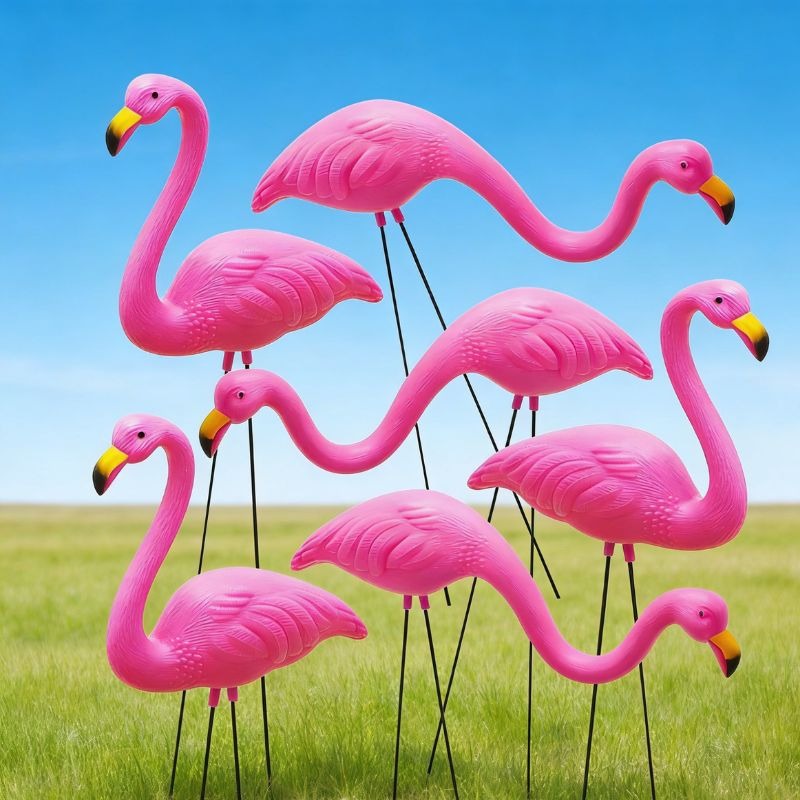 TEMU [3d] 6 Pack Flamingo Yard Stake Decorations, Small Plastic Lawn Flamingo Ornaments With Metal Stakes For Sidewalk, Outdoor Garden, Luau &