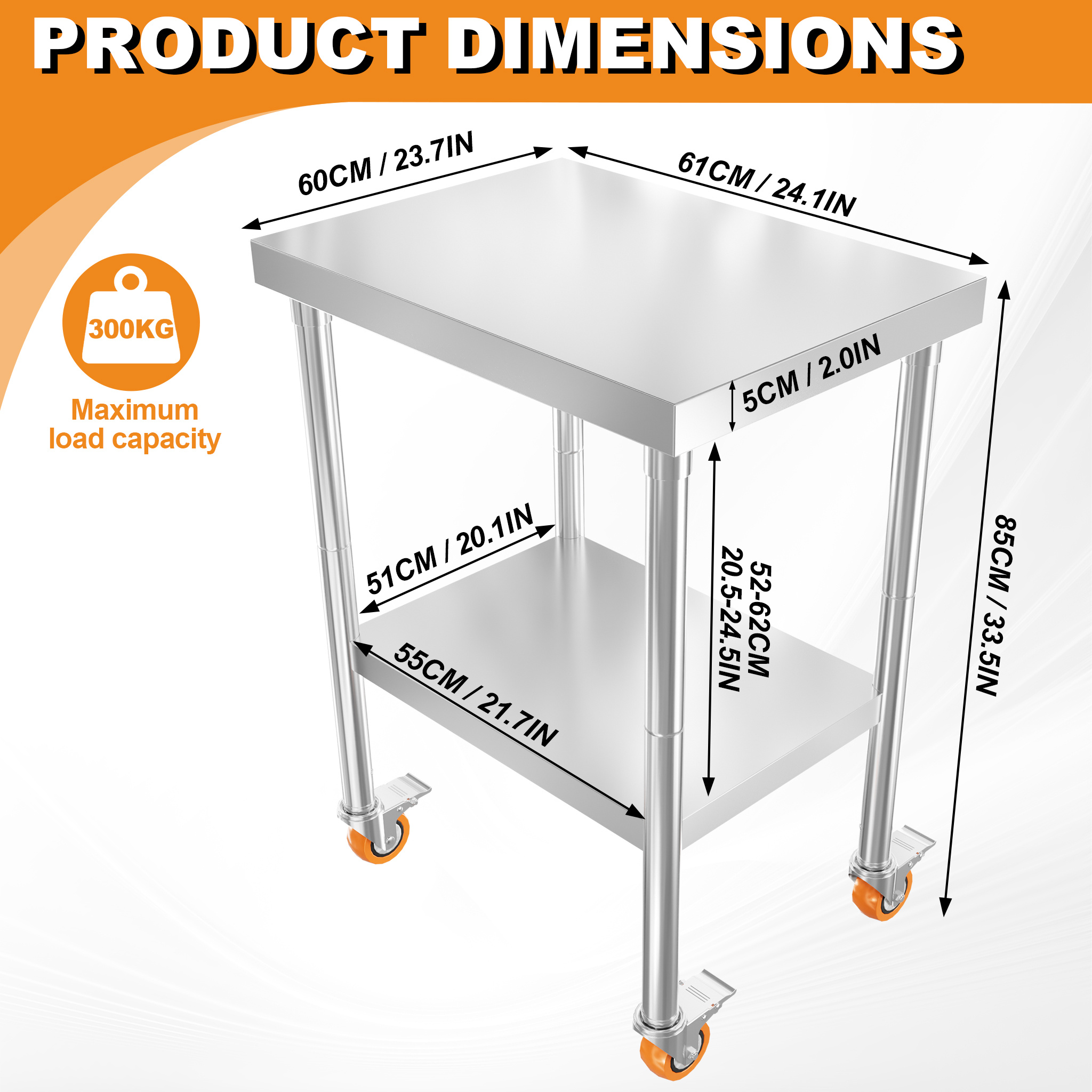TEMU Stainless Steel Workbench Two-tier Kitchen Workstation Stainless Steel Bench With Adjustable Legs And Casters Kitchen Worktable With Load