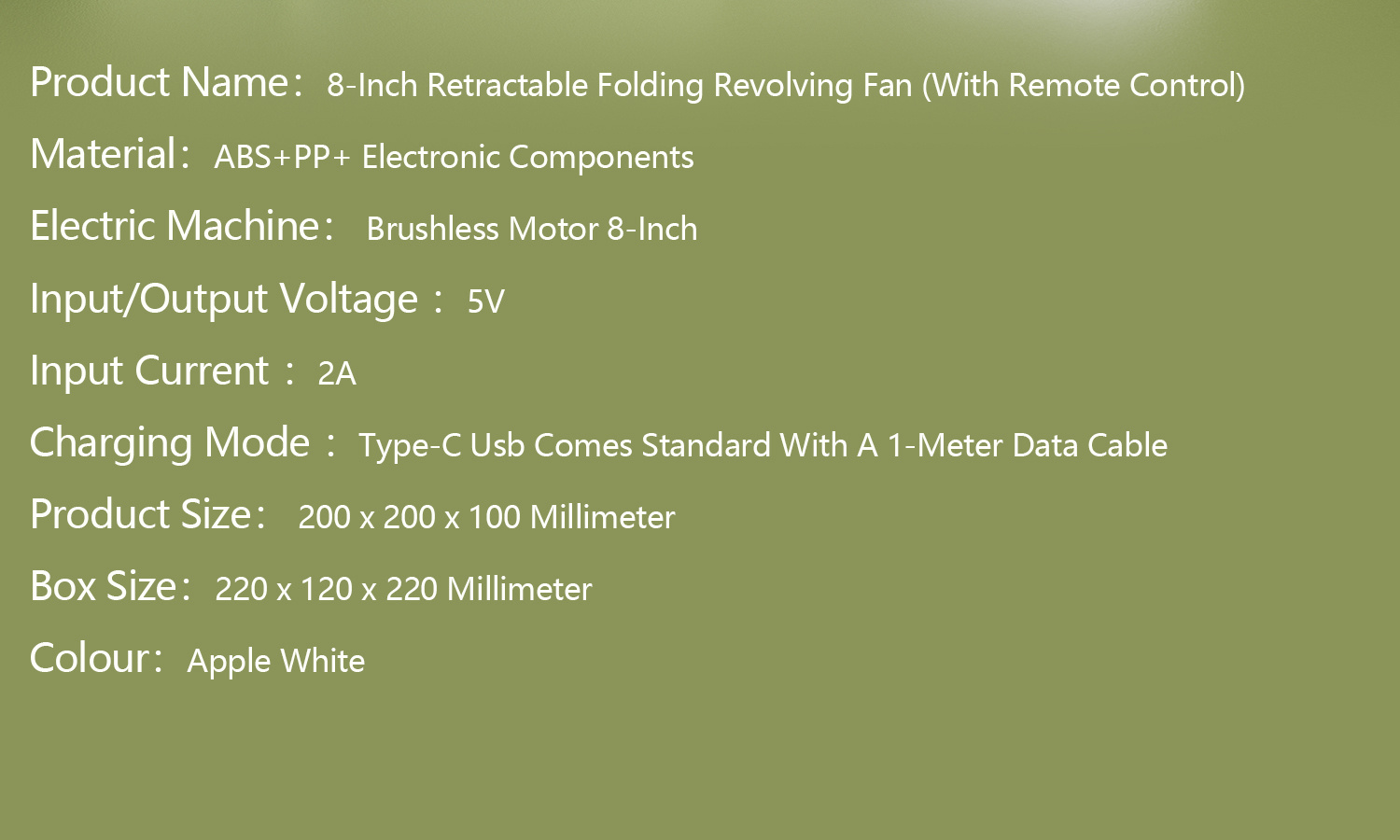Remote Control Retractable Folding Vertical Fan USB Outdoor Camping Convenient Fan 180° And 90° Shaking 8-Inch Desktop Fan