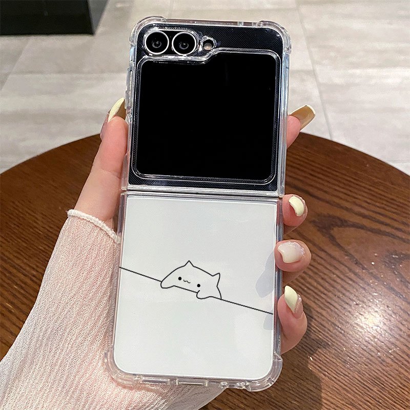 TEMU Phone Case: 7943 Line Art Cat Transparent Pattern Tpu Painted Case, Suitable For Galaxy Z Flip 6, Z Flip 5, Z Flip 4/flip 3 5g, Full-coverage