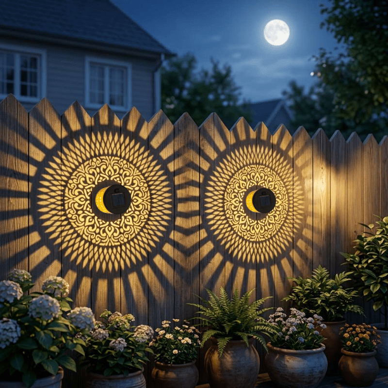 E-shop BEAKJEONG 2/1/4 Stk. Solar-Zaunleuchten, Außenwandleuchten mit Mandala-Muster, solarbetriebene dekorative Beleuchtung für Garten, Terrasse, Hof,