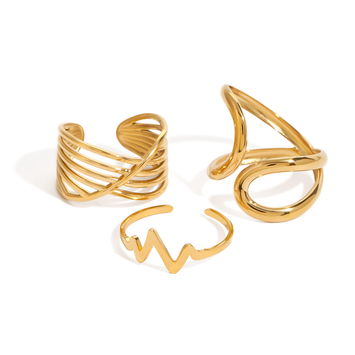 Stainless Steel Golden Plated Multi-Layer Open Ring