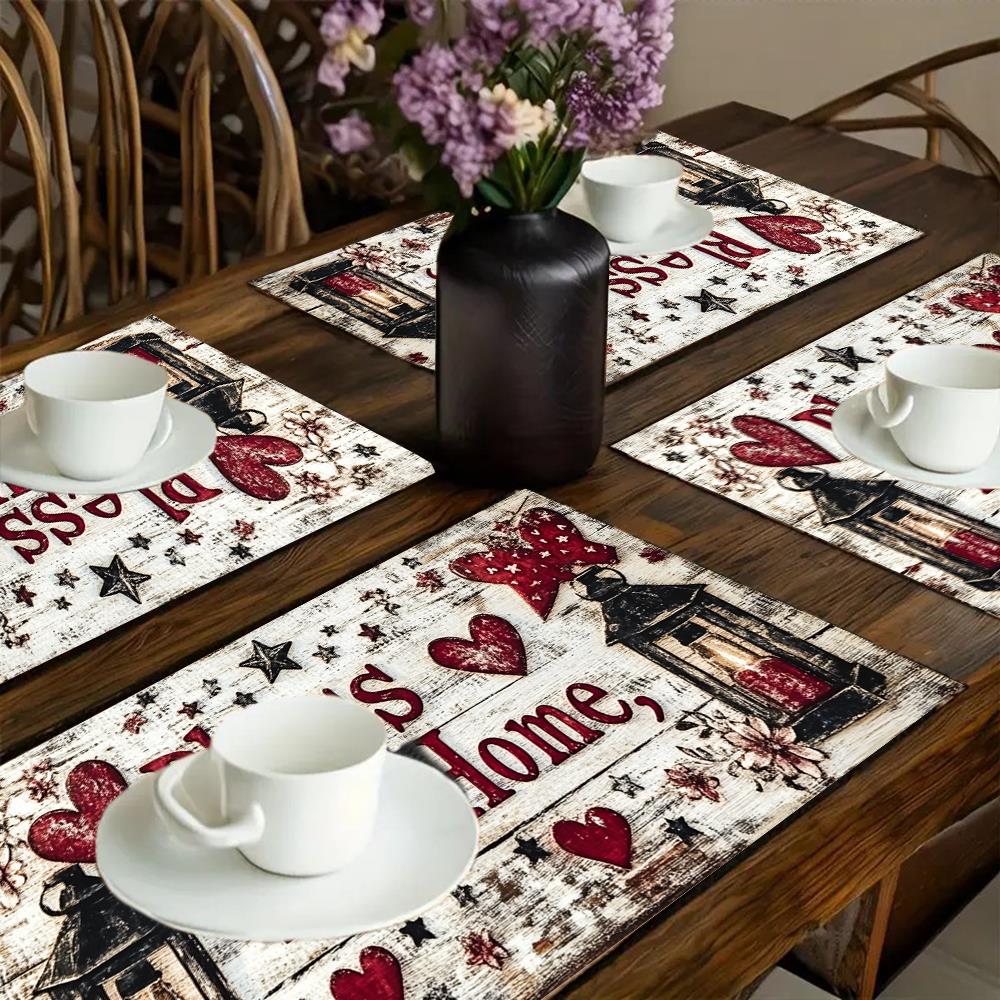 TEMU 4pcs Placemats, 12x18 Table Mats, A Rustic Wooden Sign With The Words This Home( 1), For Holiday Dining Decor, Holiday Table Setting, Home