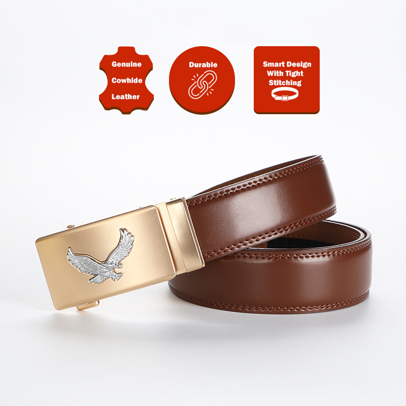 Men's Adjustable Leather Ratchet Belt with Alloy Buckle