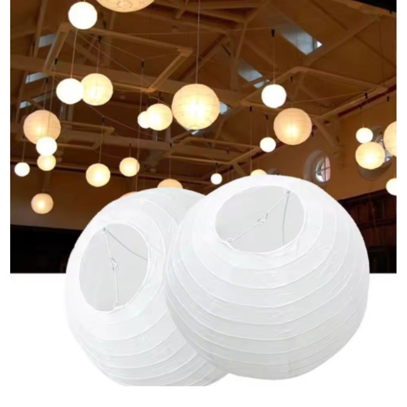 

1pc White Round Paper Lantern, No Electricity Or Battery Needed, Featherless, Versatile For Spring, Fall, Winter, New Year, Wedding, Birthday, Halloween Party Decor