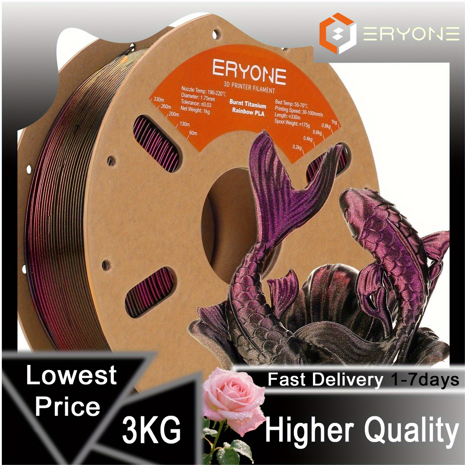 Eryone 3kg Pla-burnt Rainbow 3d Printing Supplies Filament For 3d Printer, 1.75mm +/ -0.03mm