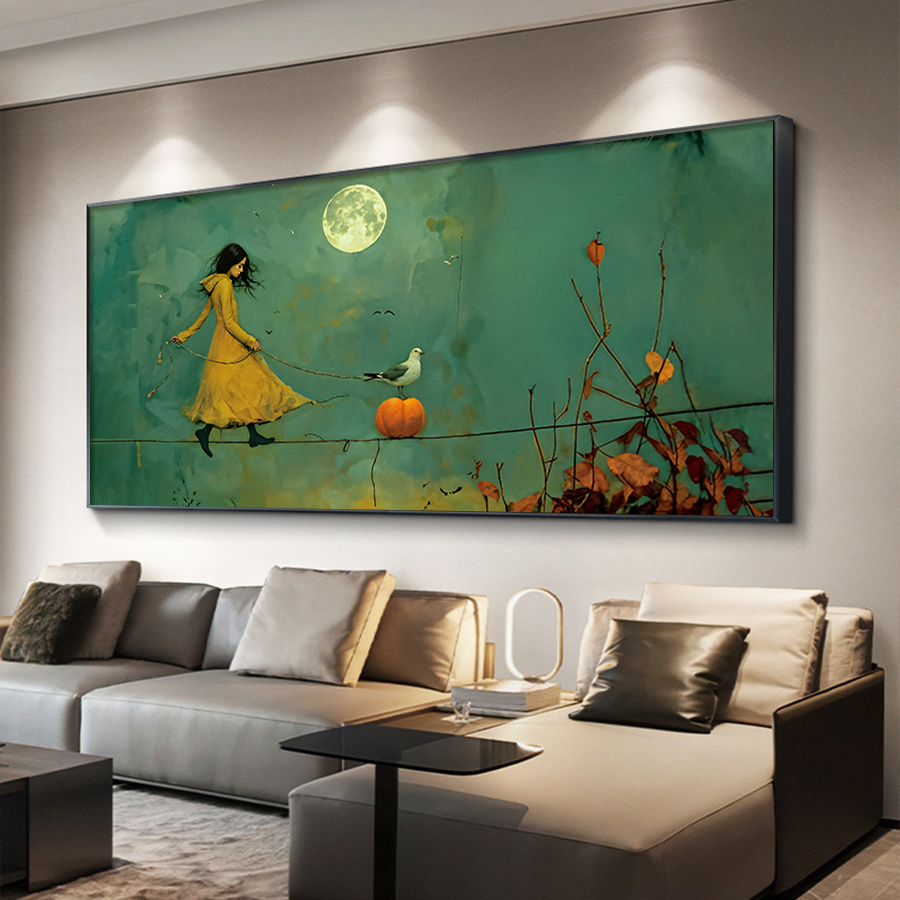   wall art 70x140cm unframed canvas   night scene   in yellow dress birds   indoor outdoor decor for living room bedroom office or classroom bedroom wall decor   wall art detailed canvas wall decor