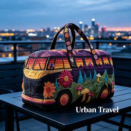 van 3d quilted print womens travel duffle retro floral motif large capacity top handle weekender overnight luggage bohemian style for camping holiday outdoor use