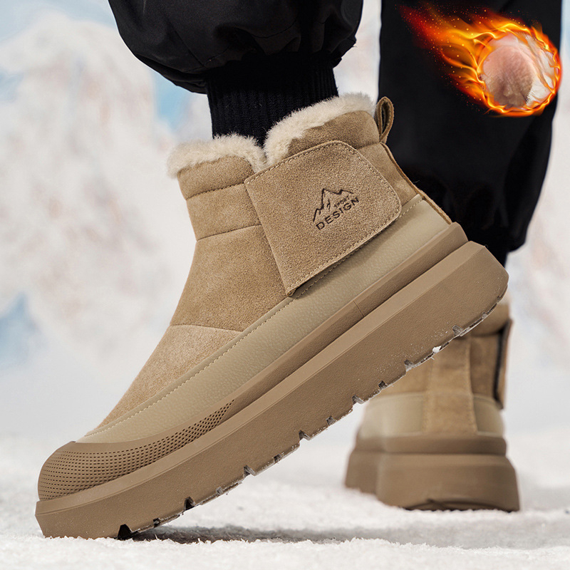 New Winter Outdoor Casual Non-slip Wear-resistant Boots, Fleece-lined, Thickened, Warm Snow Boots,   Hiking Shoes Men