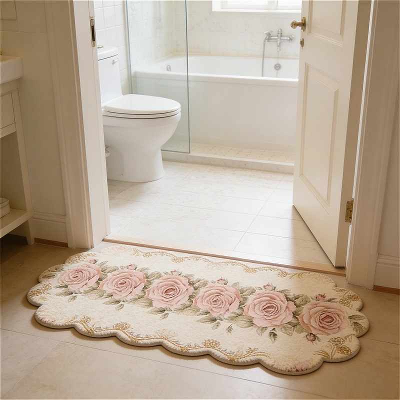 TEMU Alfombra de dormitorio con diseño de rosas de lujo francés, 900G+9Mm, cachemira, para decoración de dormitorio, mesita de noche, estilo europeo
