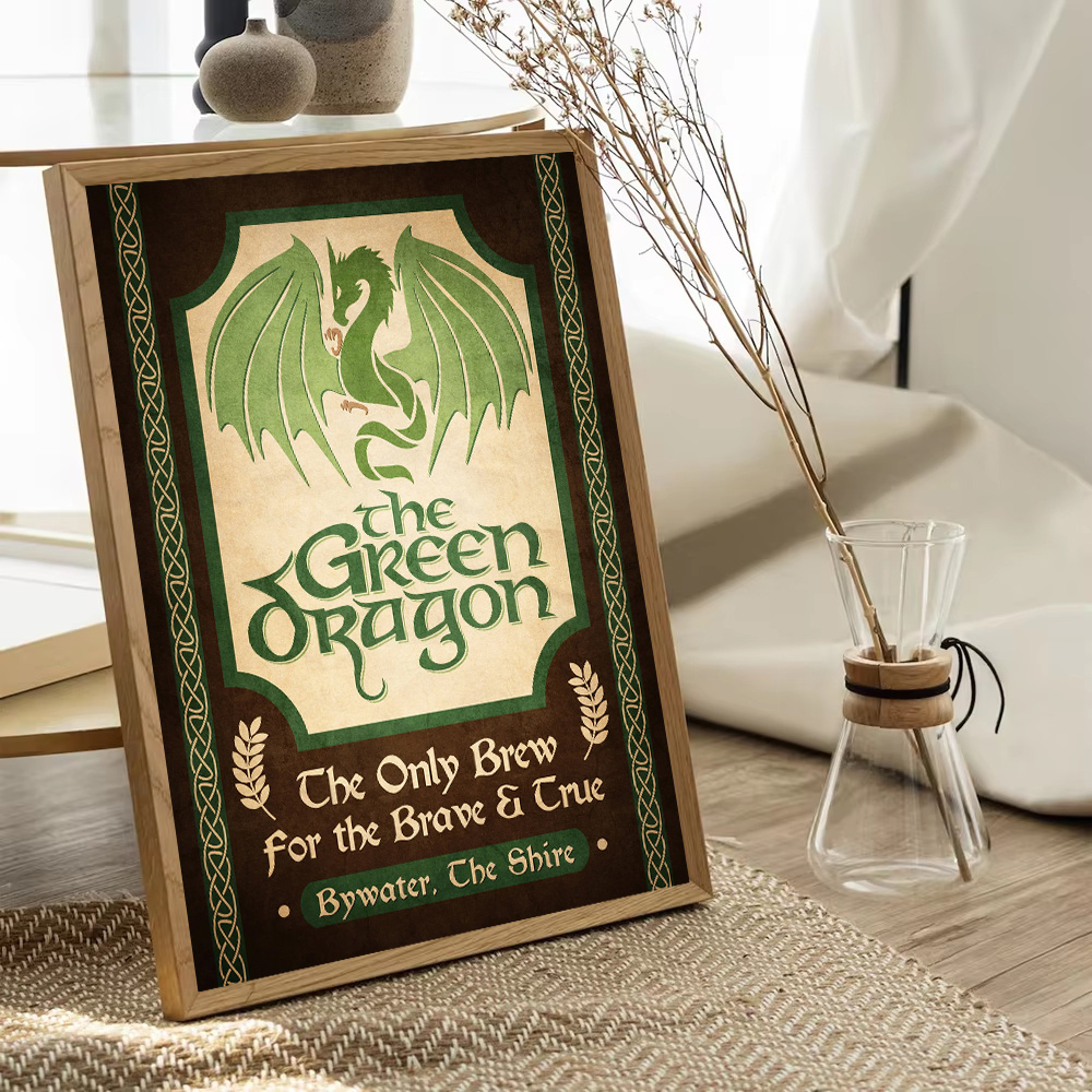 TEMU 2d Flat, 2d Flat, 1pc Unframed 2d Flat The Green Dragon Canvas Art Print Vintage Wall Decor For Living Room Bedroom Home Office No Frame