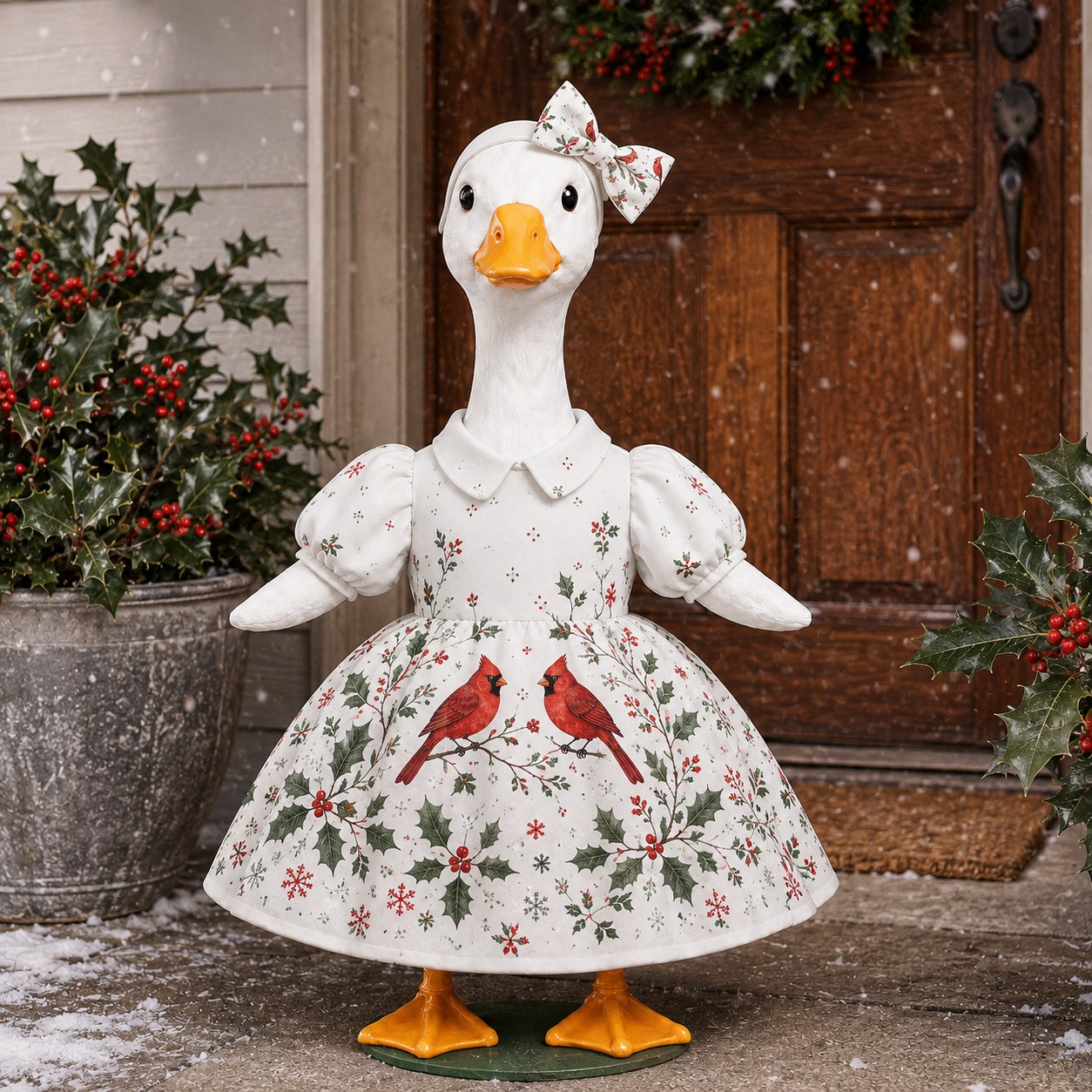 TEMU 23-inch Porch Goose Outfit, 2d Printed Holly Garden Christmas Style, 2026 Newest Model, For Courtyard Front Door, Garden Lawn, Holiday Decor