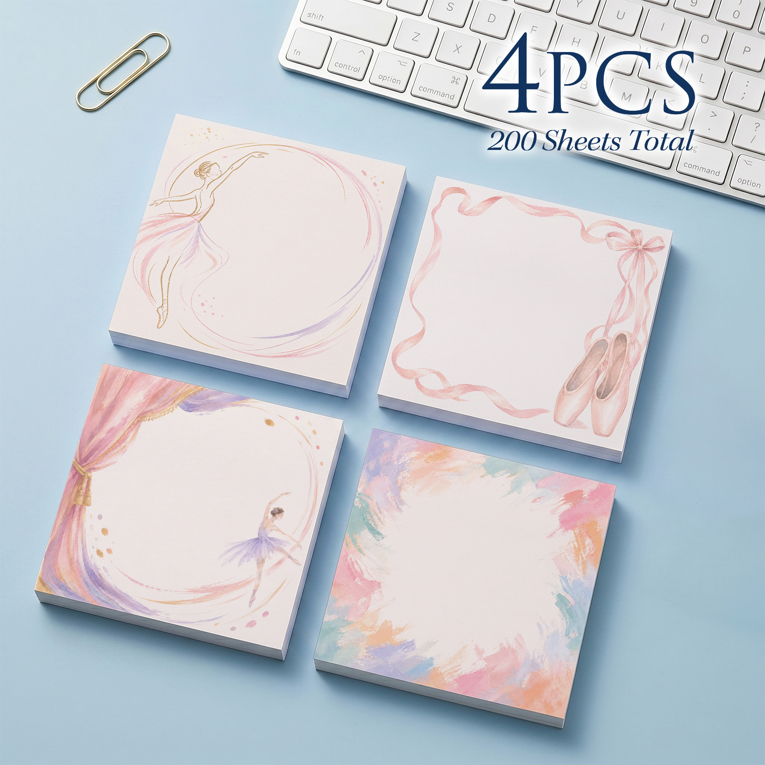 TEMU Set blocchetti di appunti adesivi a tema balletto, eleganti memo pad autoadesivi con ballerina, 200 fogli , , appunti adesivi rimovibili per