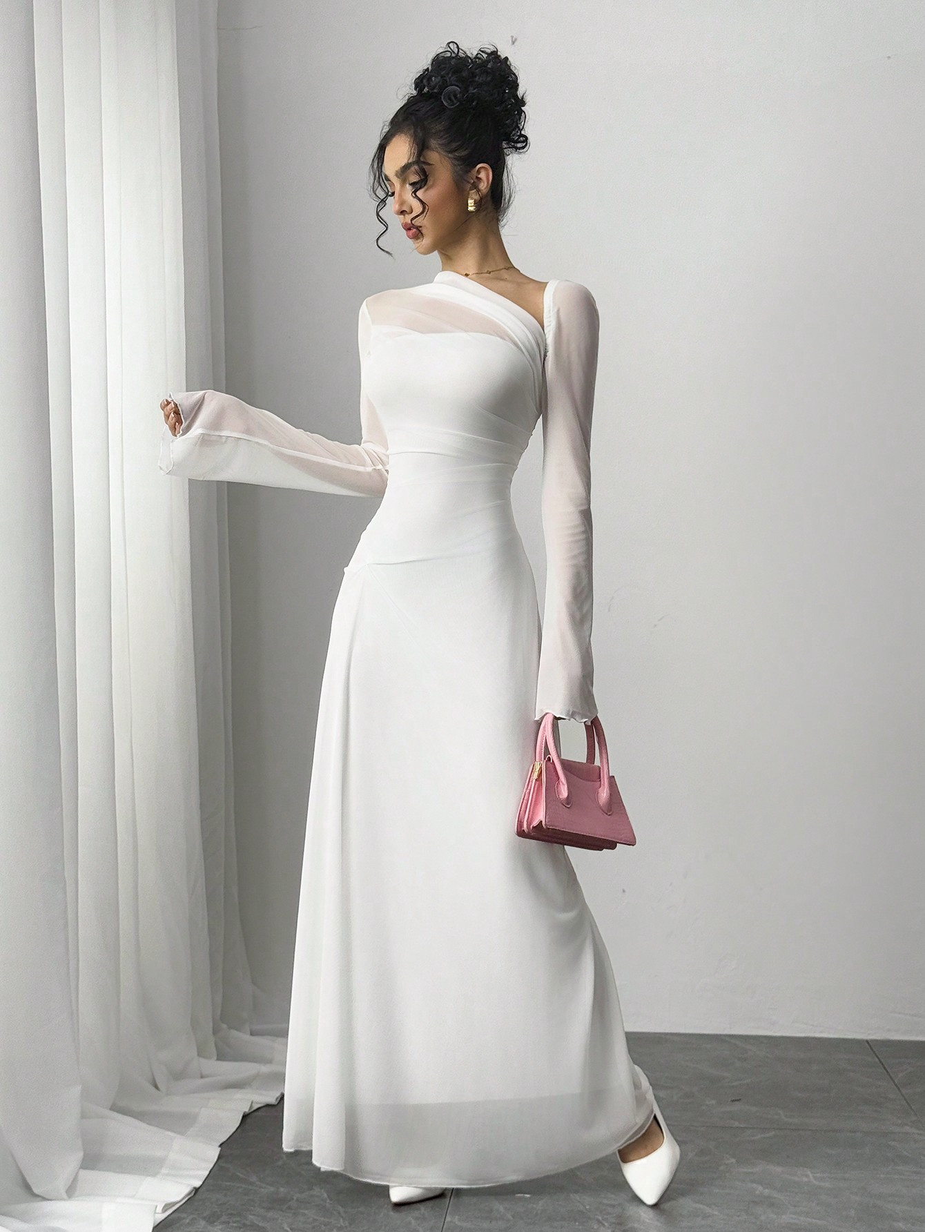 womens solid color asymmetrical neckline long sleeve dress - Temu Nigeria