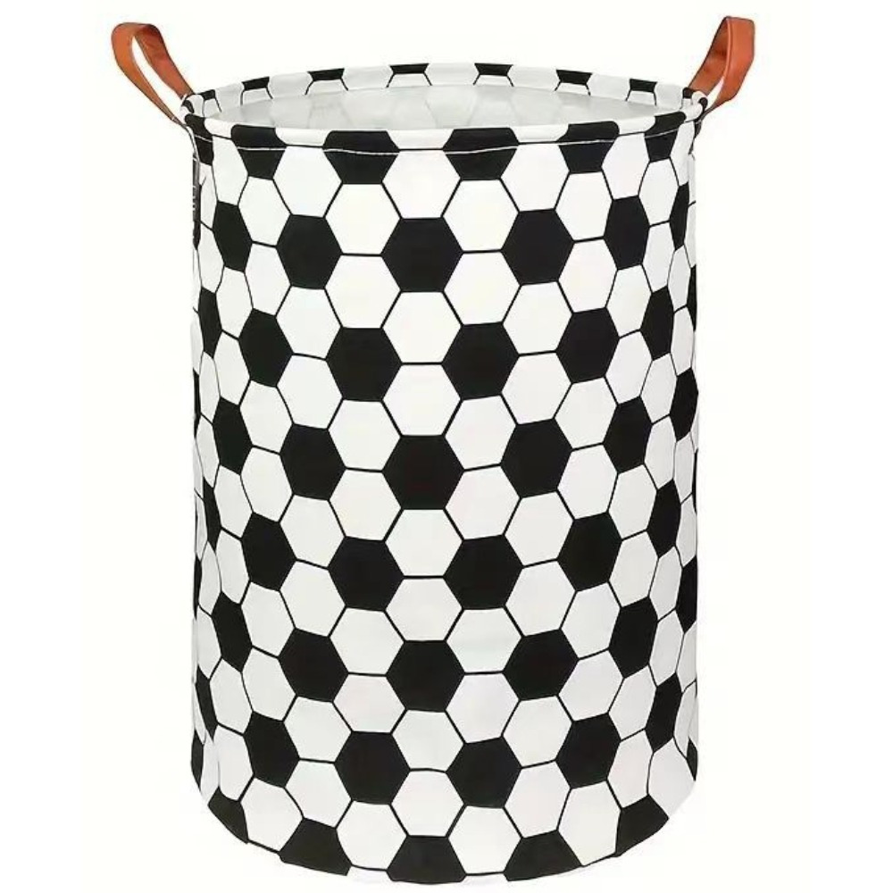 

Versatile Round Laundry Hamper With Football Design - Black & White, Fabric Storage Basket Organizer For Multiple Rooms, Laundry Baskets