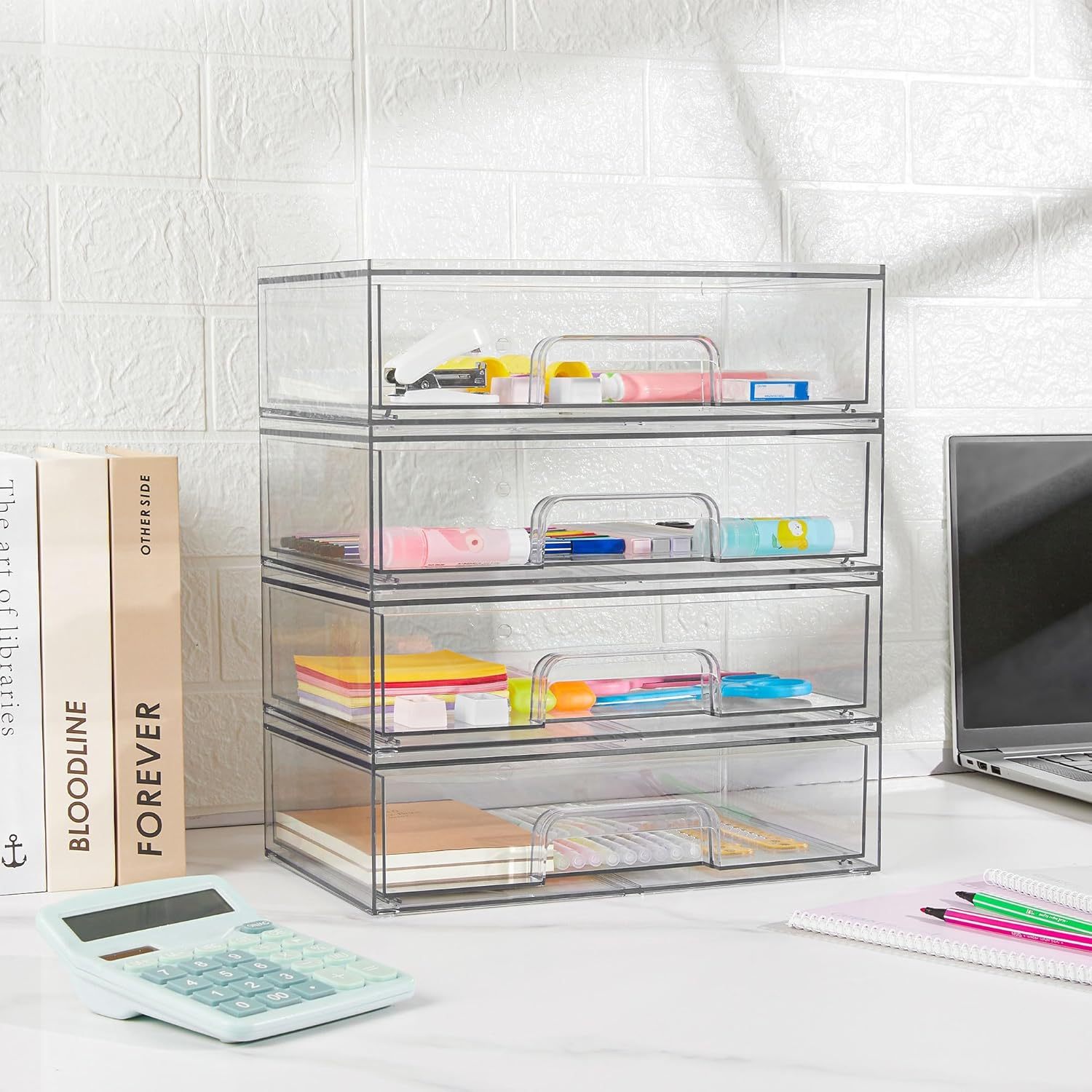 2 3 4 pack table and drawer storage clear stackable storage drawers office storage and organization acrylic plastic organizers bins for desk organization desk drawer organizer for home storage