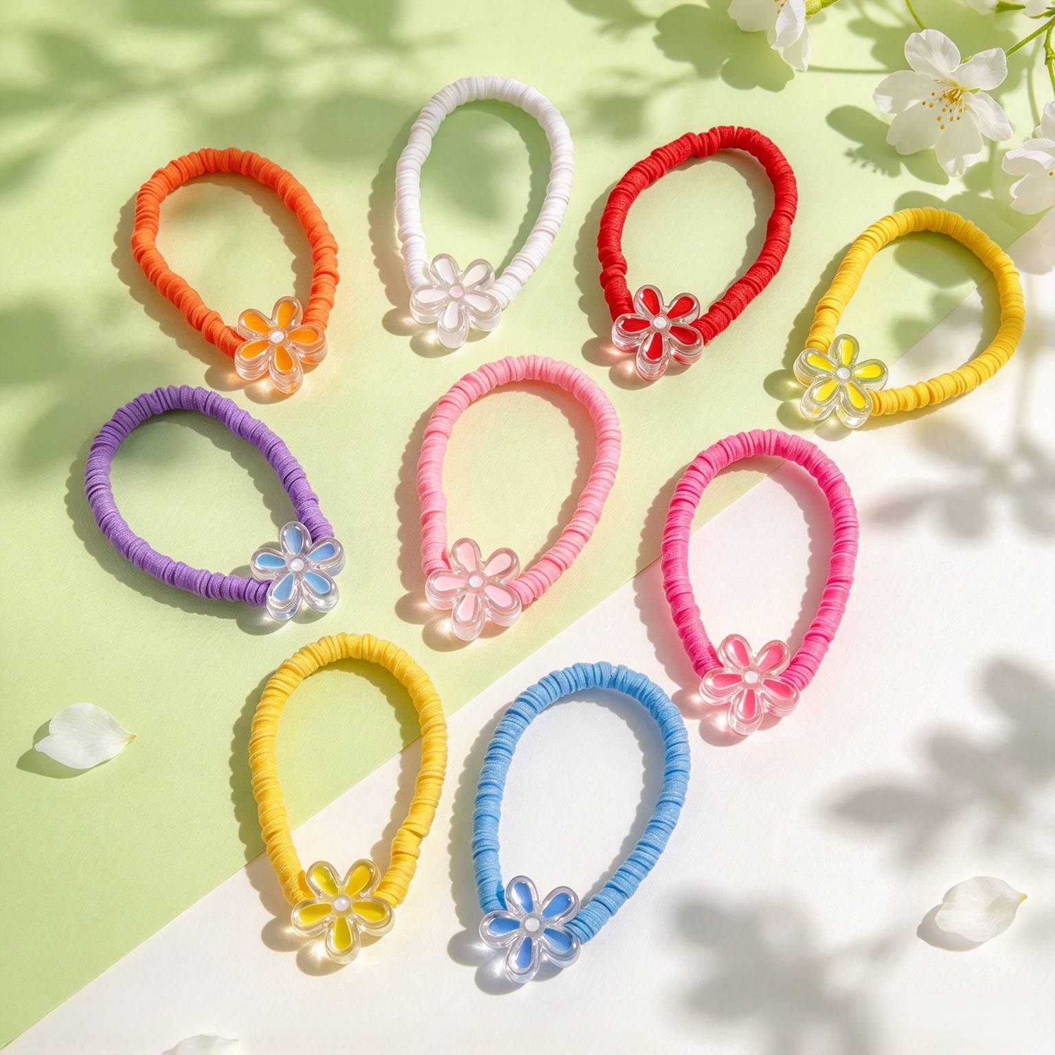 9pcs Sweet Style Floral Polymer Clay Beaded Bracelet Set