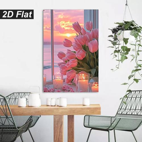 plat 2d, grand moderne avec rose - peinture de fleur de rose adaptée à la décoration du salon, de , à manger, impression sur toile cadre, paysage floral , décoration à pour , plat 2d