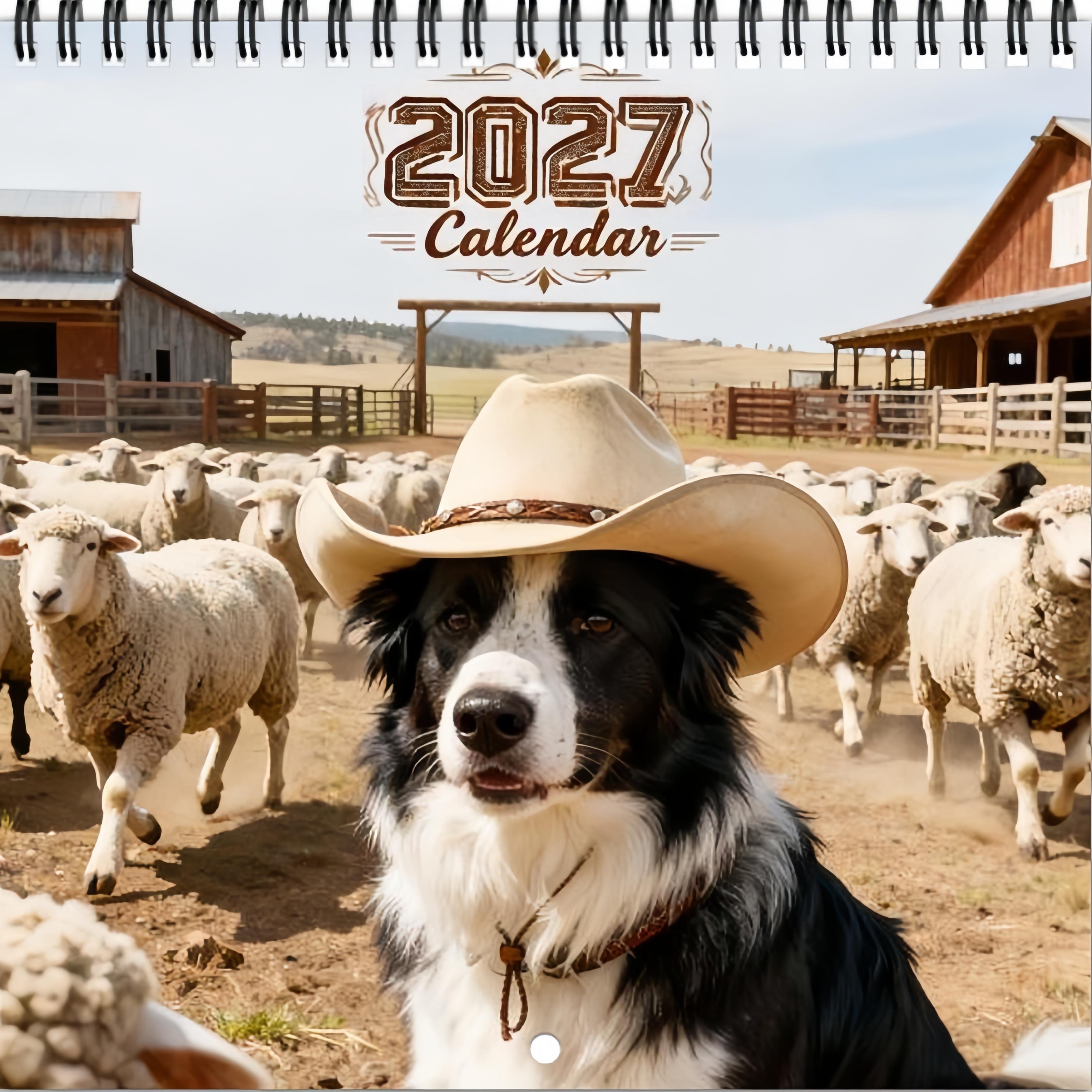 TEMU 2027 12-month Wall Calendar Planner - Christmas And New Year Gift For Home Or Office, Adorable Humorous Aesthetic With Border Collie Design