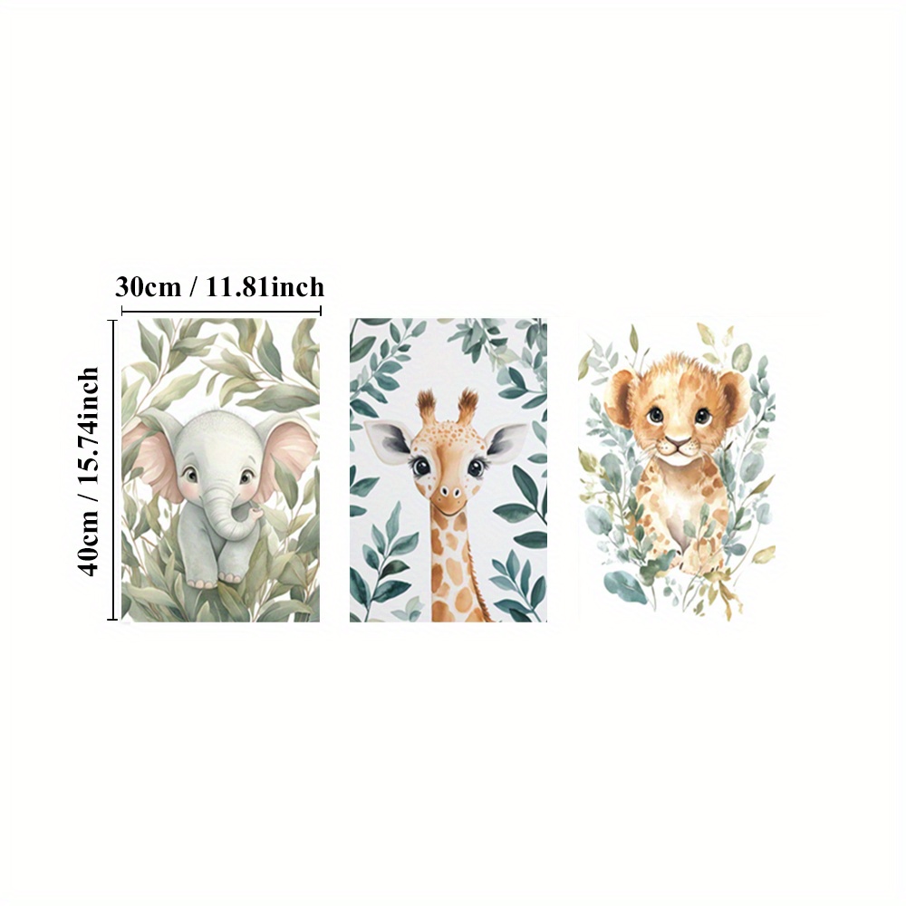 TEMU Ensemble de 3 Tableaux Muraux Inspirés par la Nature, Décor Jungle , Affiches Ludiques Sauvage, Toile de Fond Feuillage Vert, Peintures