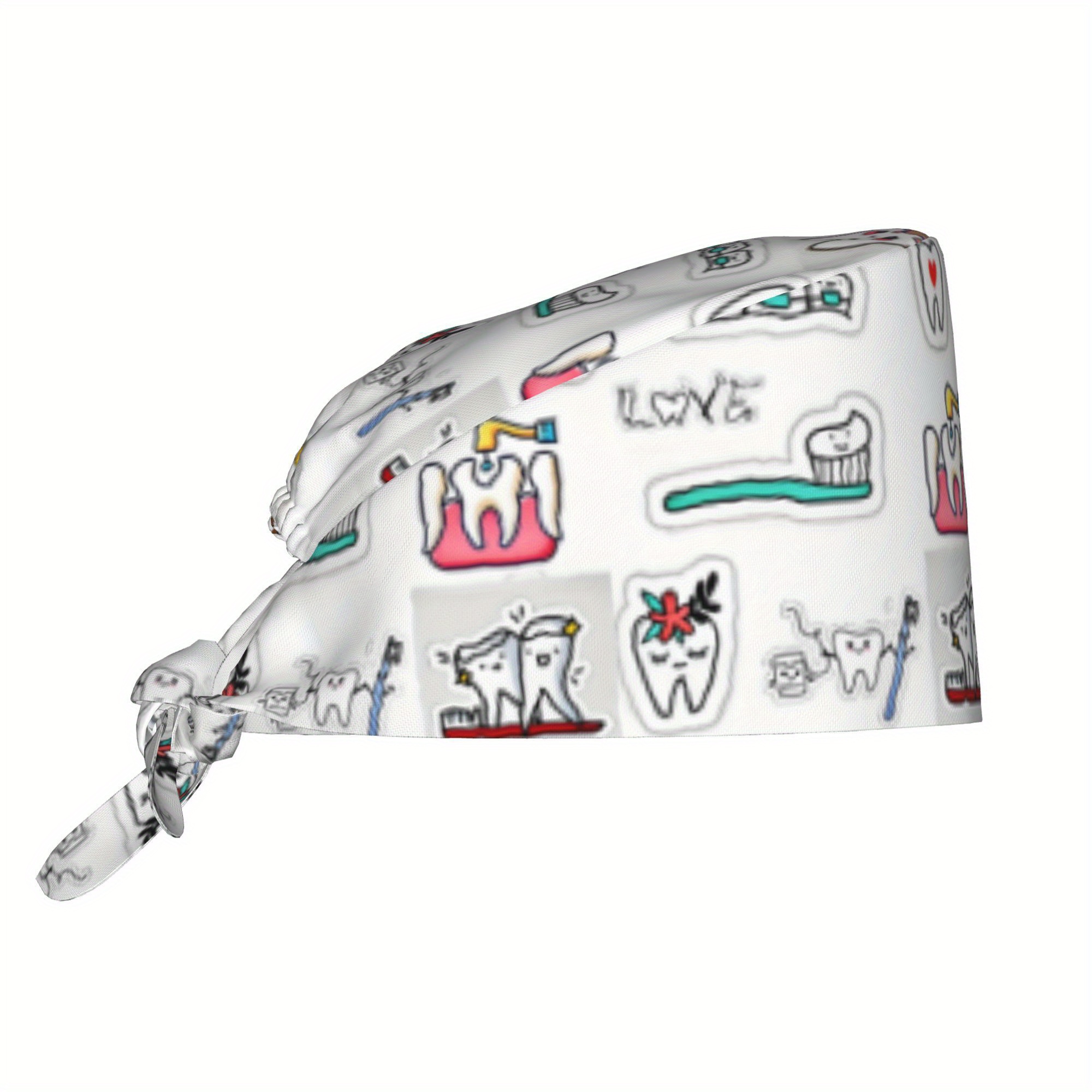 TEMU 1 pz di cuffia da infermiera stampata, un elegante foulard per , caratterizzato da un design con una lacci posteriore regolabile, come cappello