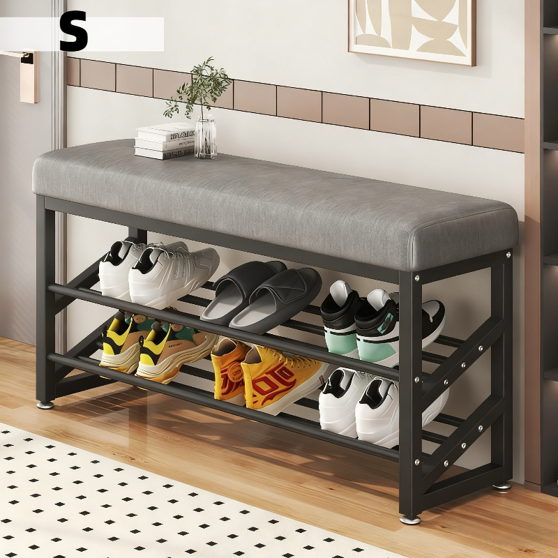 TEMU 2-tier Premium Pu Leather Shoe Bench - Reinforced Heavy Duty Metal Storage, Comfortable Cushioned Seat, Space Saving Ottoman Organizer For