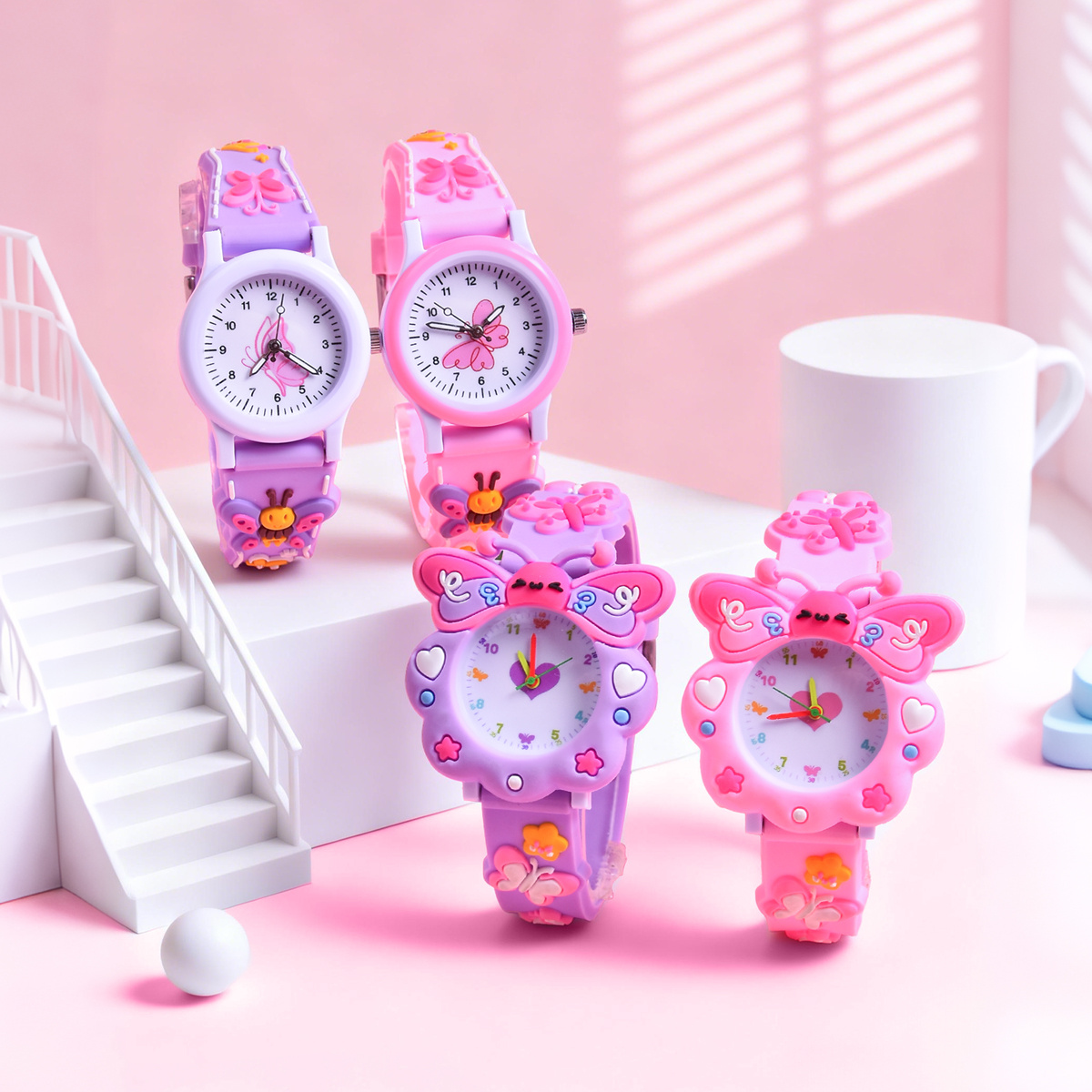 3D Soft Silicone Strap Cartoon Butterfly Watch for Kids