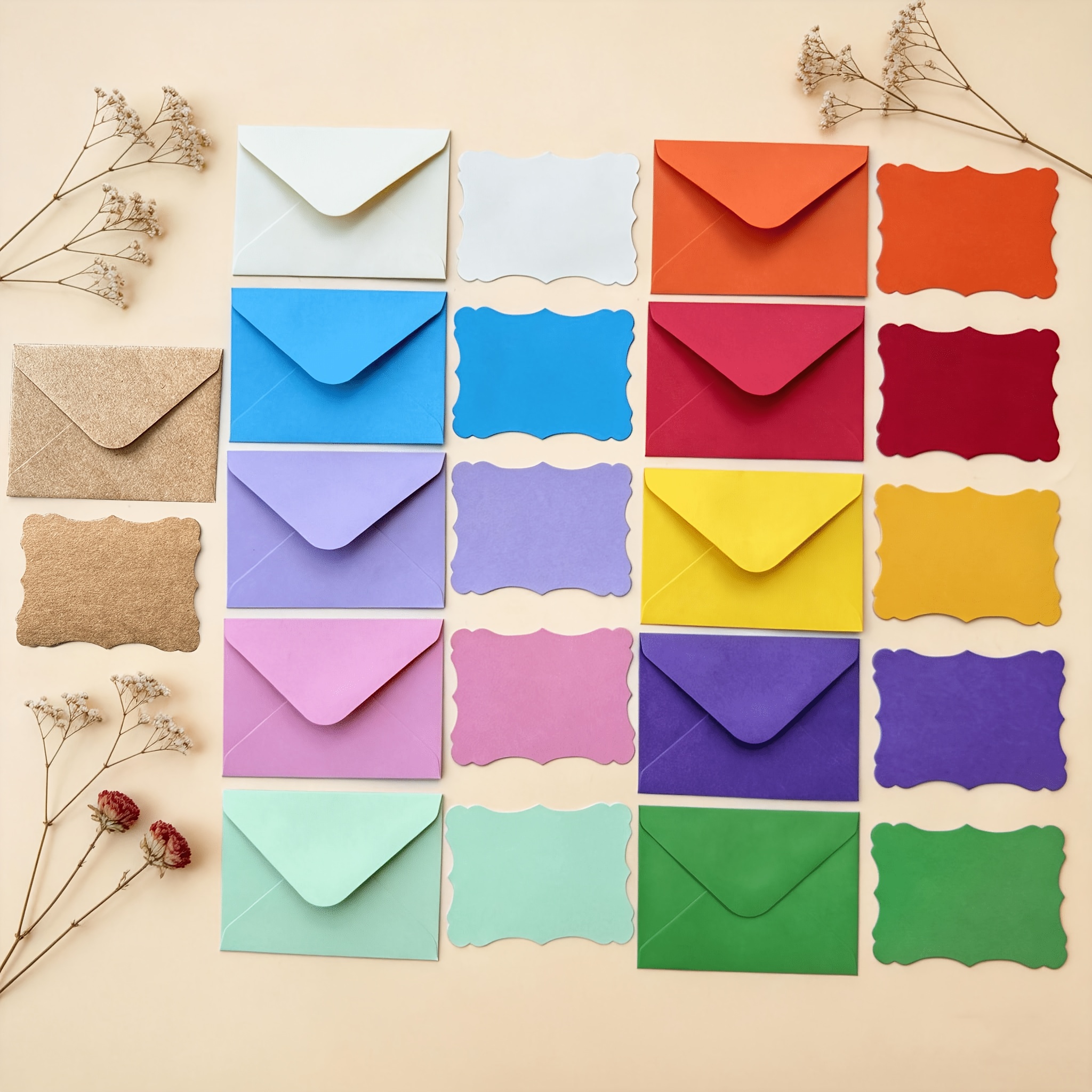TEMU 30pcs Set: Includes 15 Mini Colorful Western-style Envelope Pouches And 15 Wavy-edge Greeting Cards. Features , Delicate Self-adhesive Saliva