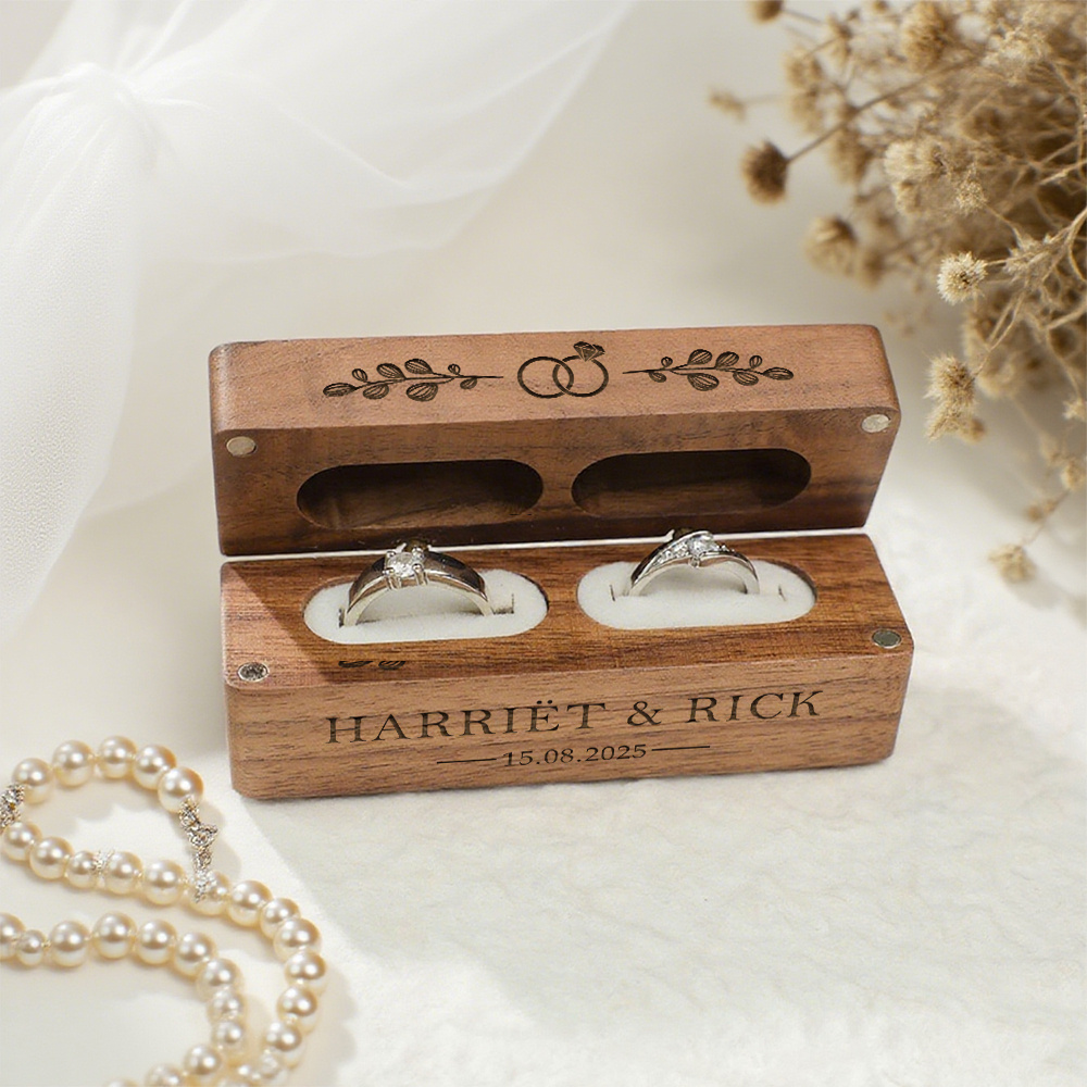 E-shop 1 Stück Personalisierte Namensgravur Walnussholz Ringbox, Hochzeitszubehör, Magnetverschluss, Brautjungfern Schmuckbox, Paargeschenk,