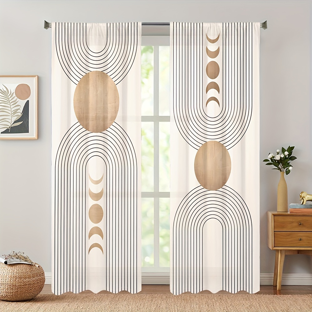TEMU Ensemble de 2, avec des circulaires géométriques, conçu pour une installation de tissu de poche, rideaux imprimés numériquement en polyester,