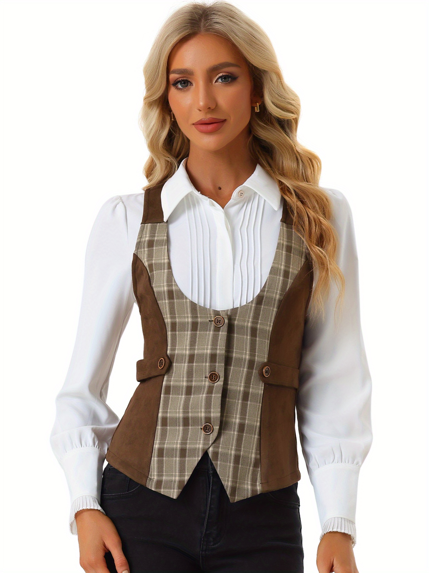 vintage waistcoat vest womens button sleeveless - Temu