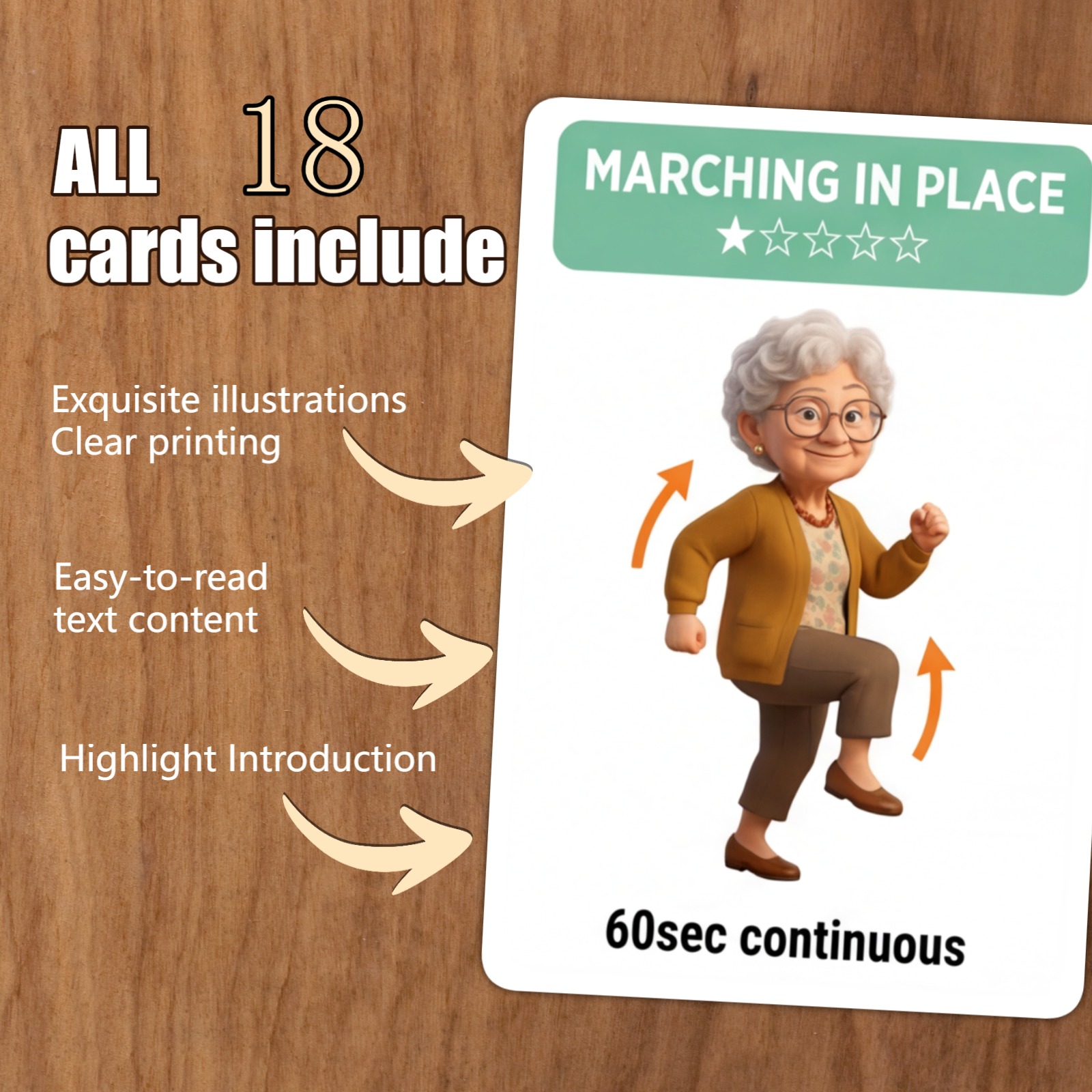 TEMU 18/54pcs Light Exercise Cards For Middle-aged And Elderly Women, Beginner-friendly No-equipment Guide Postcards, Portable For Use