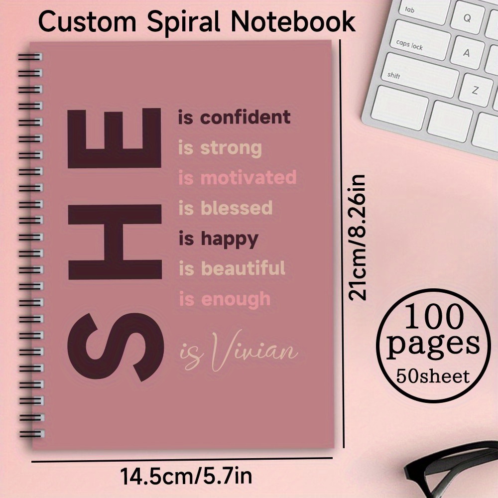 TEMU Custom Pink Spiral Notebook, 1pc, ' Me' Diary, Personalized Diary With Name, Exclusive Notebook, Gift For Women, Self-care Diary, Notebook,