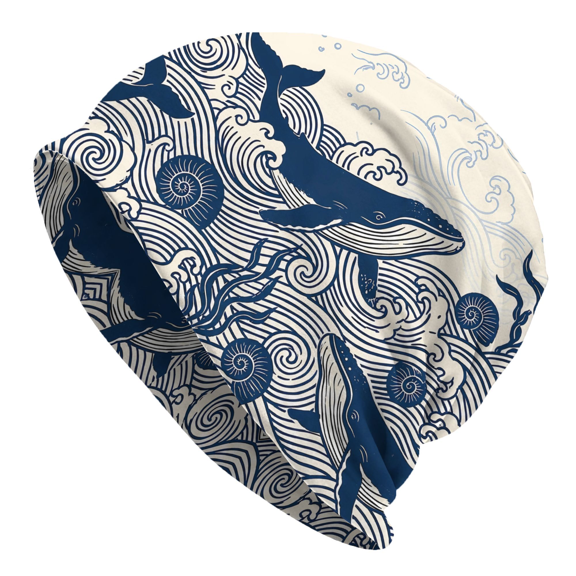 TEMU 2d Print Design Japanese Wave Whale Style Outdoor Bonnet Hats Novelty Men's Skullies Beanies Hat Hip Hop Caps Without Brim For Running Dance And