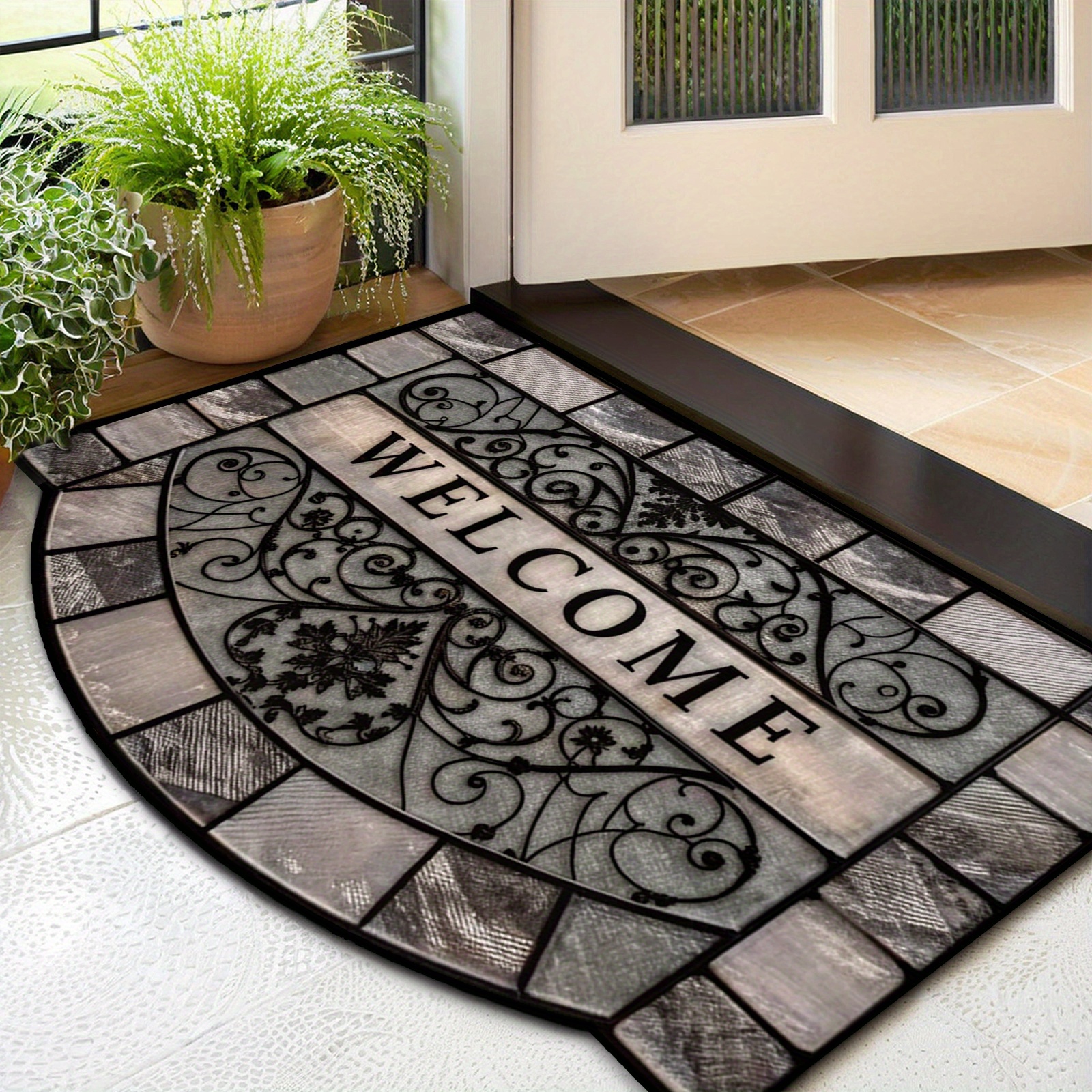 TEMU Luxury Vintage Welcome Doormat, Durable Thick Polyester Fiber Entrance Rug, Non-slip, For Home Use, Gift