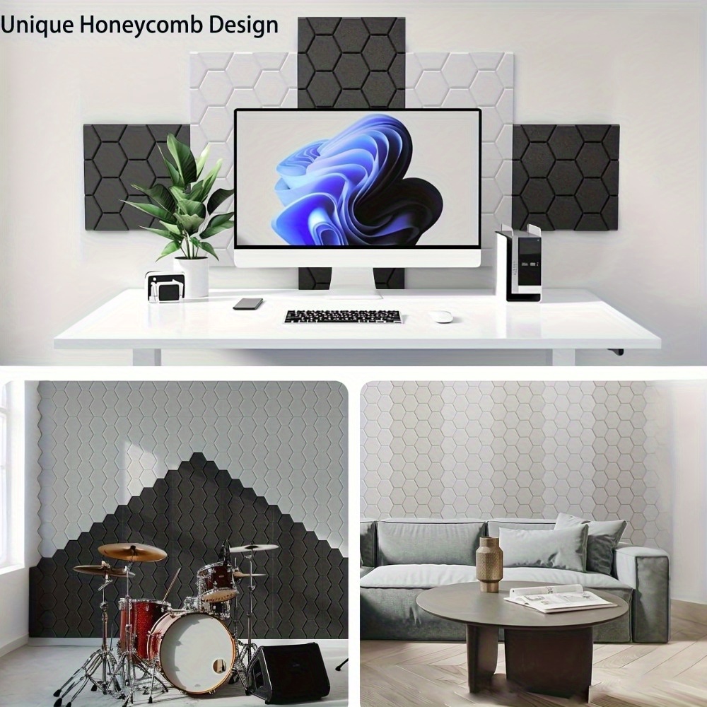 пакување од 20 самолепливи акустични панели, 12 x 12 x 0.4 - звучноизолациони пенести панели, висока густина, стилски дизајн со саќе, апсорбира бучава и го елиминира ехото Детали за производот 2
