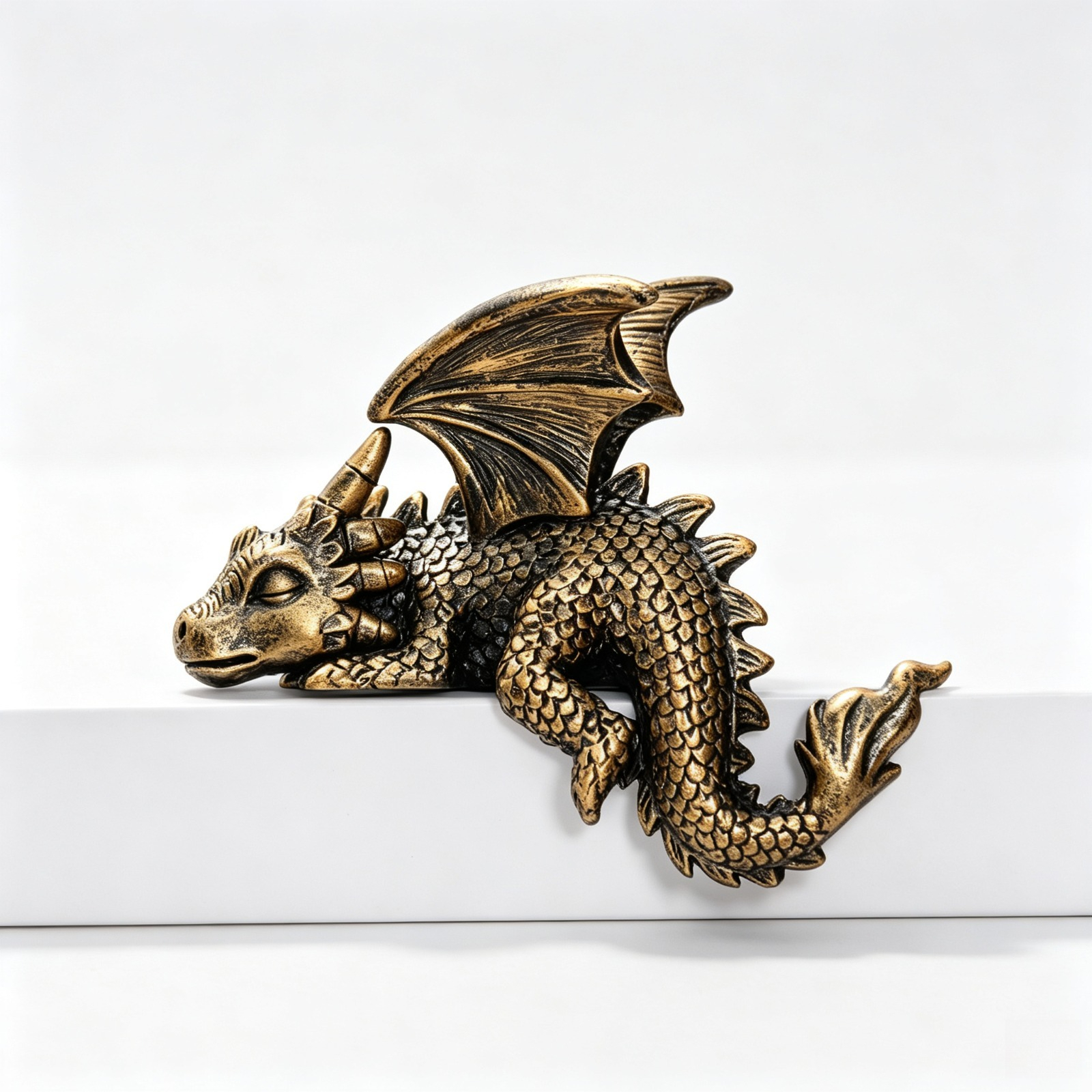 TEMU Vintage- Sleeping Dragon Figurine Statue - Resin Dragon Sculpture Suitable For Bookshelf Decor, Shelf Edge Ornament, Vintage Fantasy Gift For