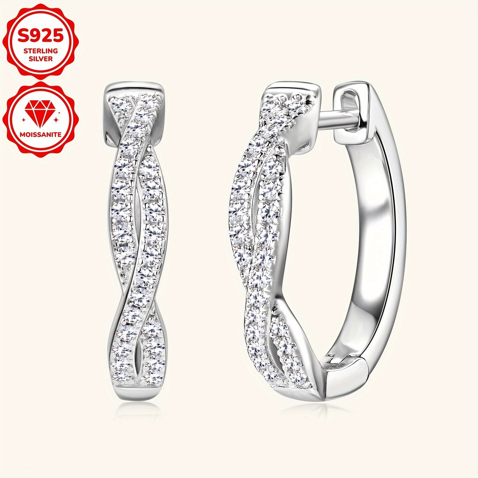 Women's 925 Sterling Silver Hoop Earrings with Moissanite