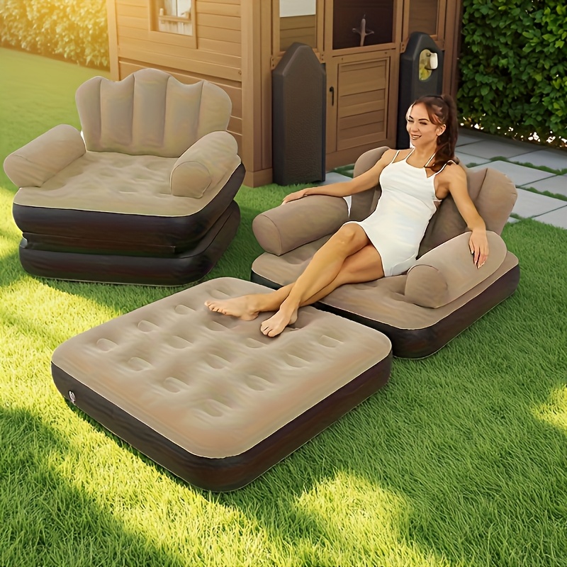 portable inflatable camping sofa chair- thickened pvc, quick inflation/deflation, multifunctional air bed for adults- foldable lazy sofa, suitable for camping, travel, beach, garden, and balcony- blue/khaki, tent for camping, camping mat, camping couch, camping air mattress, camping accessories, camping beds for couples, camping sleeping pad, camping pad, air sofa camping, camping mattress pad, beach lounger, balcony furniture, spacesaving furniture, compact sofa, Product details 3