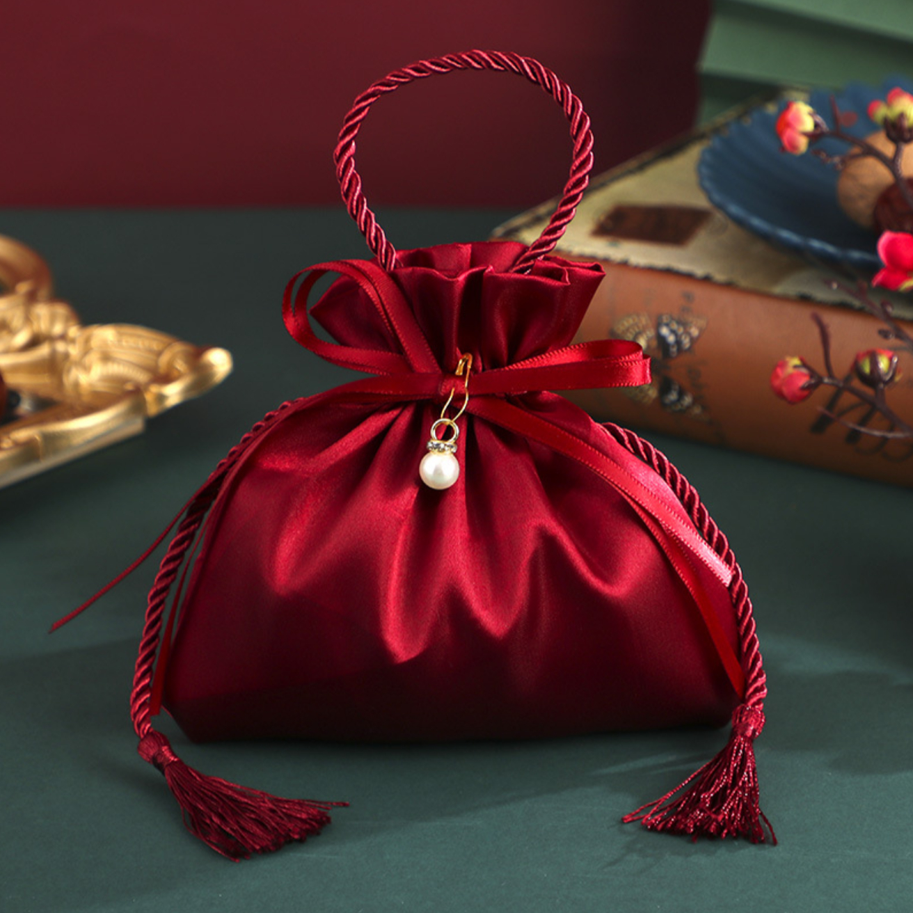 3pcs Creative Red Tassel Drawstring Gift Bags
