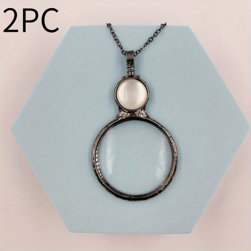 Image of 2pcs Vintage Magnifying Glass Pendant Necklace, Retro Magnifier Necklace, Portable Reading Magnifier Necklace For Daily Use
