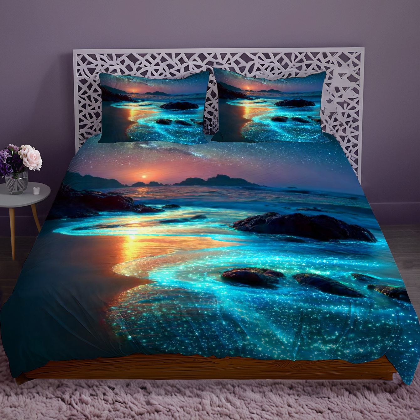 TEMU 2/3pcs Gradient Starry Sky And Ocean Scene Printed Duvet Cover Set Comfortable Bedroom Decor. Includes 1 Duvet Cover And 1/2 Pillowcases.