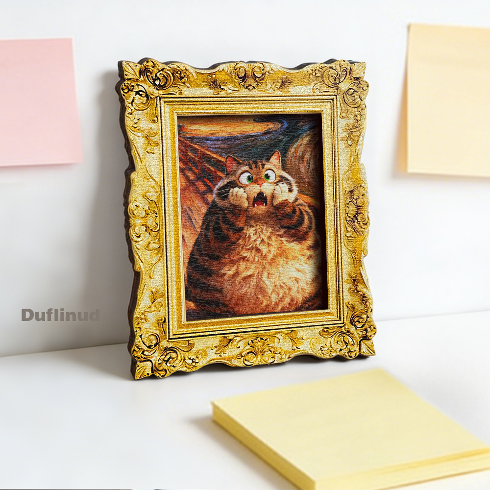 TEMU 1 pz Magnete da frigorifero gatto espressione in legno, Mini pittura decorativa in legno, Pittura decorativa in miniatura di un gatto grasso con