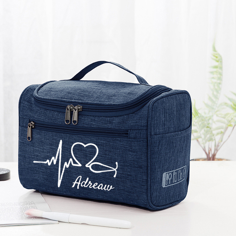 TEMU Custom Ecg Heartbeat Print Toiletry Bag, Medical-themed Portable Makeup Organizer For Healthcare Workers, Cute Cosmetic Pouch For Nursing