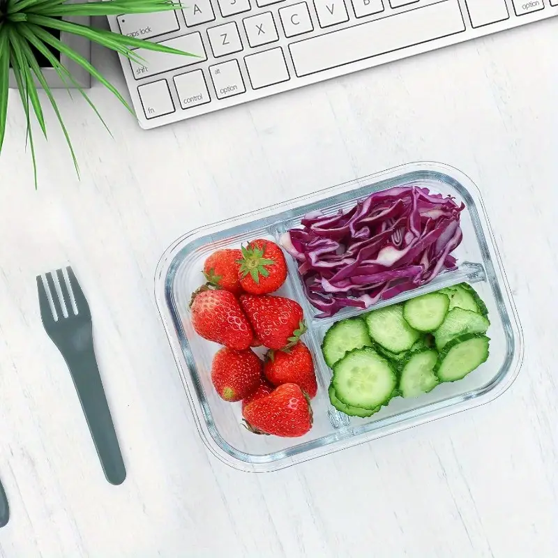 2025 glass meal prep containers 3 compartment with lids microwave oven dishwasher safe rectangular food storage containers for lunch portion control back to school bento box lunch box Product details 4