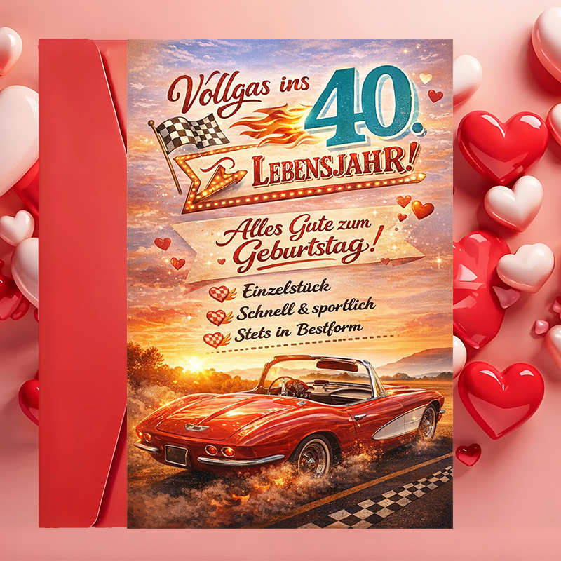 E-shop Ein Set mit 2 Artikeln (einschließlich Umschlag und Grußkarte) mit einem Vintage-Auto-Design, ideal zum Feiern des 40. Geburtstags von Freunden,