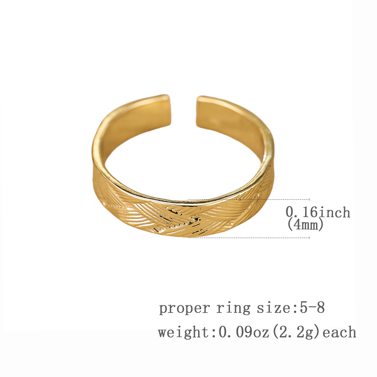 Women's Adjustable Open-Ended Textured Ring, Retro Style