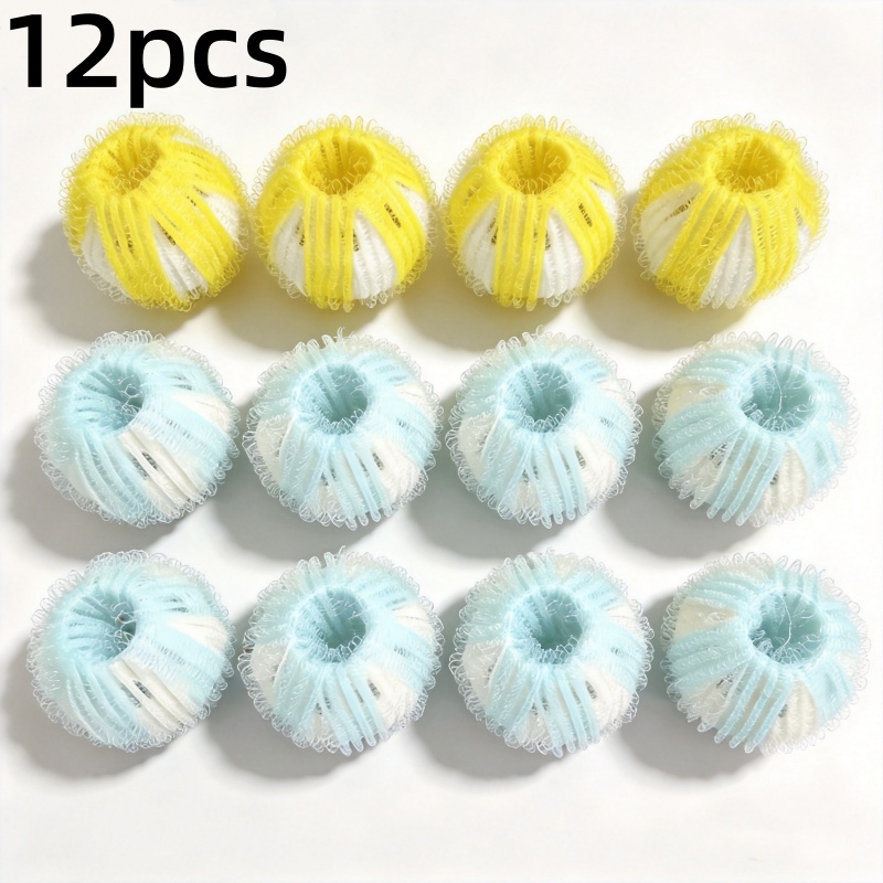 TEMU 12pcs Set: 8 Blue + 4 Yellow Reusable Lint Remover Laundry Balls For Pet Hair, Anti- Hair Catcher Balls, Absorbs Pet Cat And Dog Hair, Lint, And
