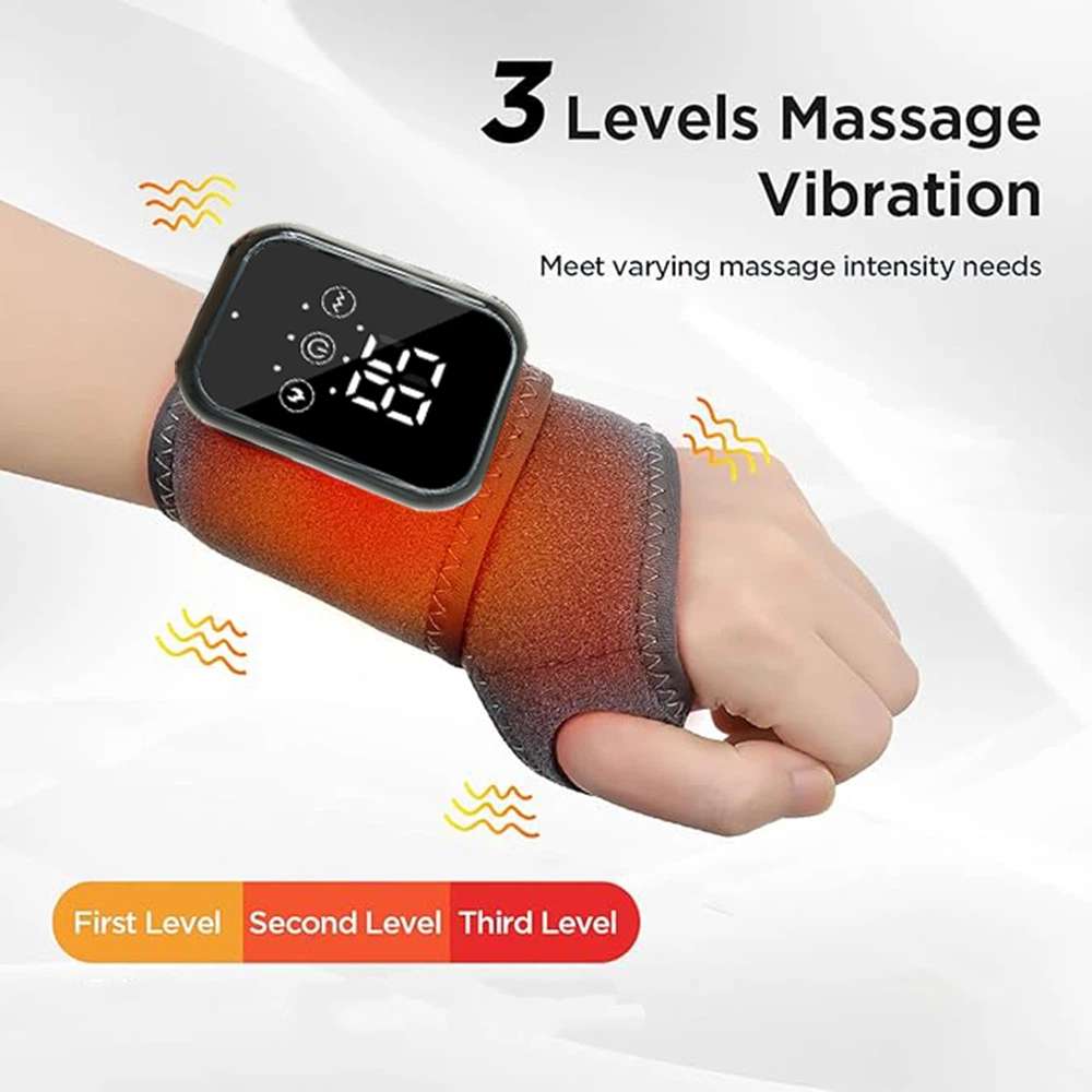 Cordless Wrist Heating Pad Wrap, Heated Wrist Massager for Men Women Rechargeable Wrist Warmers with 3 Heating Levels and 3 Vibration Mode