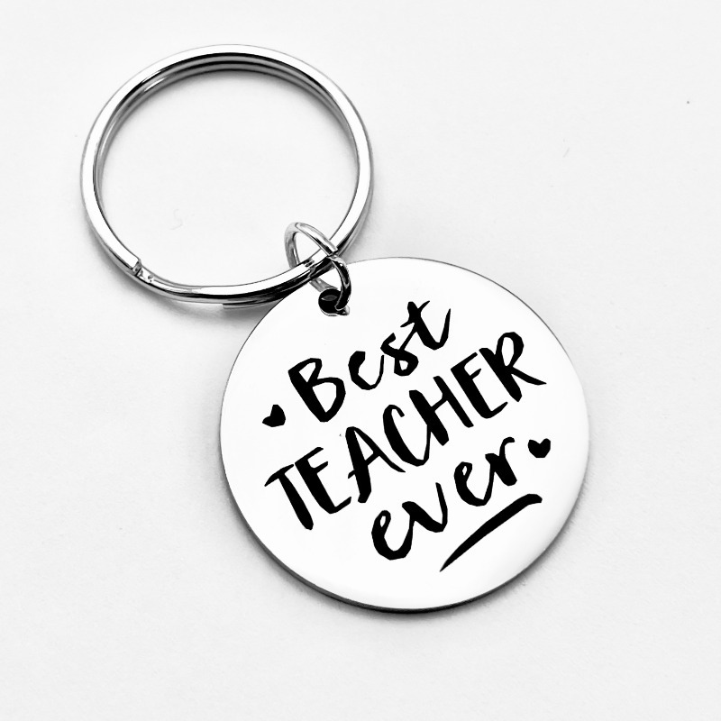 Best Teacher Ever Stainless Steel Keychain - Heart Accents & Elegant Cursive Lettering - Durable Gift For Teacher's Day, Birthday, Christmas, Graduation - Appreciation Present For Educators